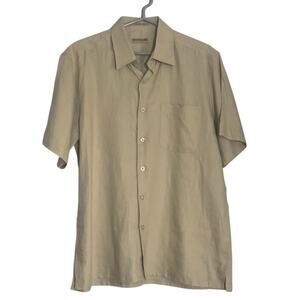Natural Blue by Visitor 100% Linen Button Down Shirt Mens Large Tan Beige Khaki